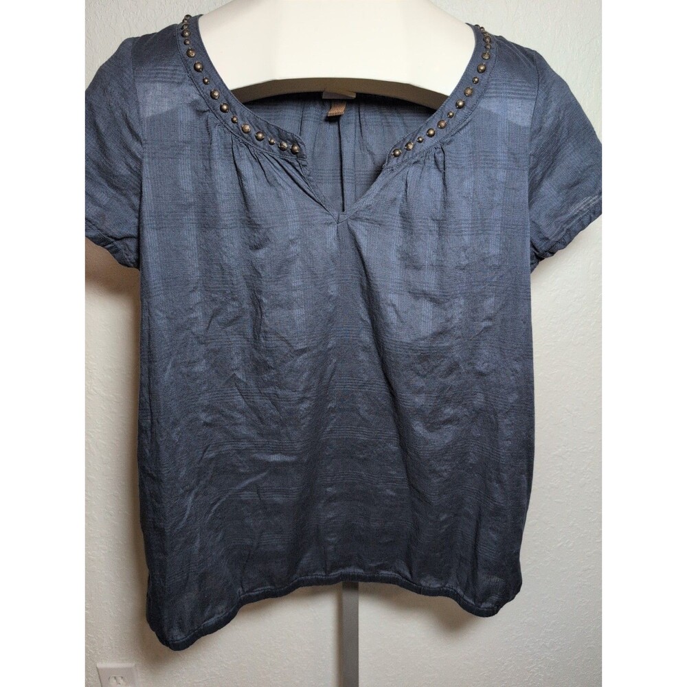 Sonoma Life + Style Womens Navy Notch Shirt Top Cami Set Short Sleeve Gauze L